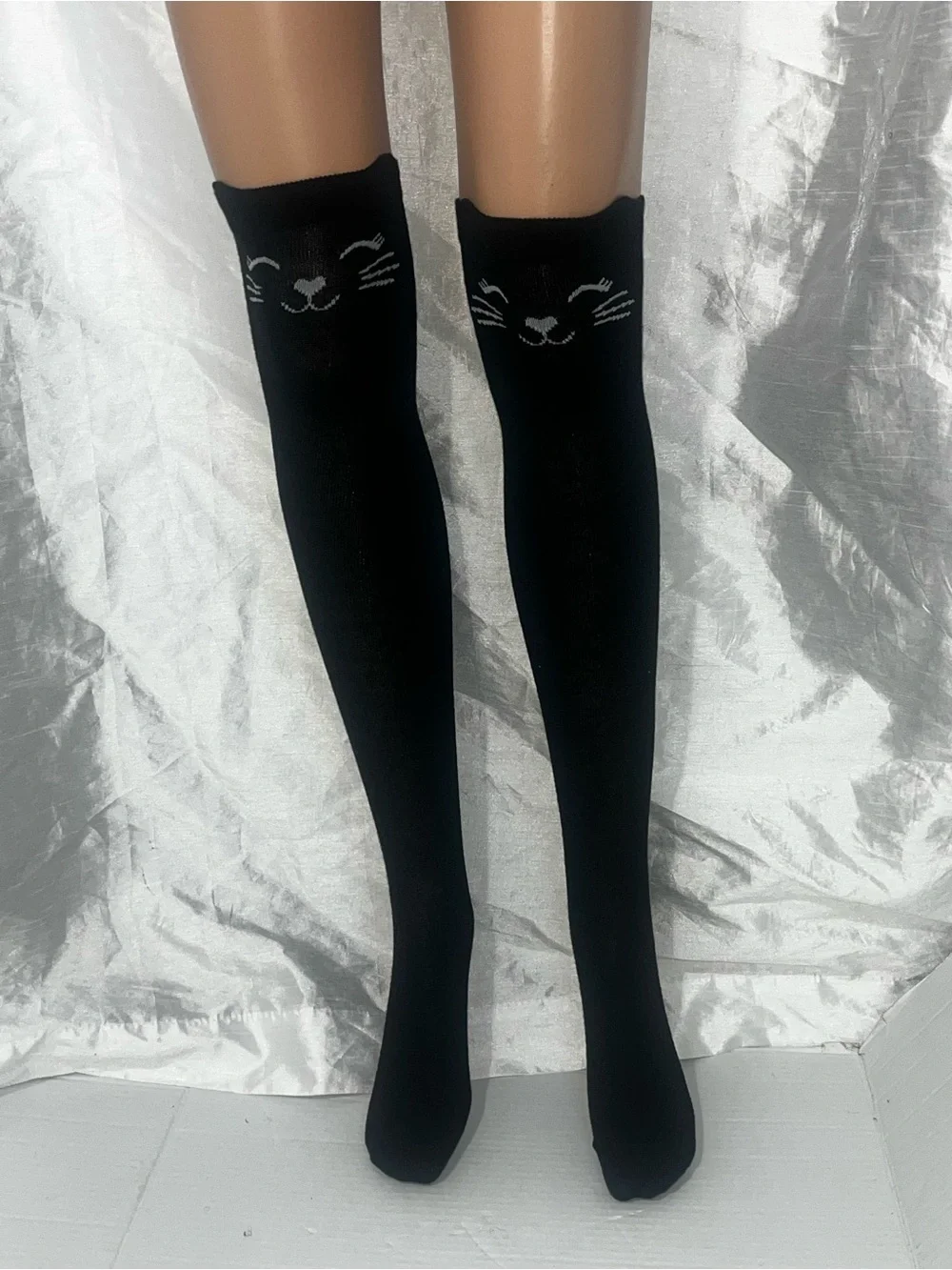 Black Cat Thigh High Socks  / Over-the-Knee Socks Cat Face